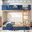 Grand lit superposé avec lit gigogne, lit superposé en bois pour enfants avec bibliothèque et garde-corps, bleu et naturel-667516532-667516539