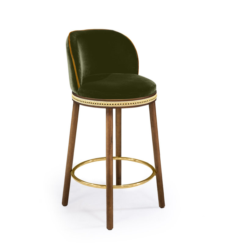 Tabouret de bar et de comptoir Alma, Laiton satiné, Tabouret de comptoir (siège d'une hauteur de 27 p, Kiwi