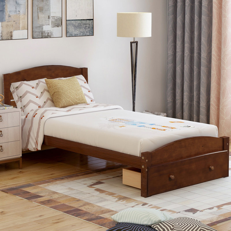 Lit plateforme simple avec rangement en bois massif Granita, Chêne