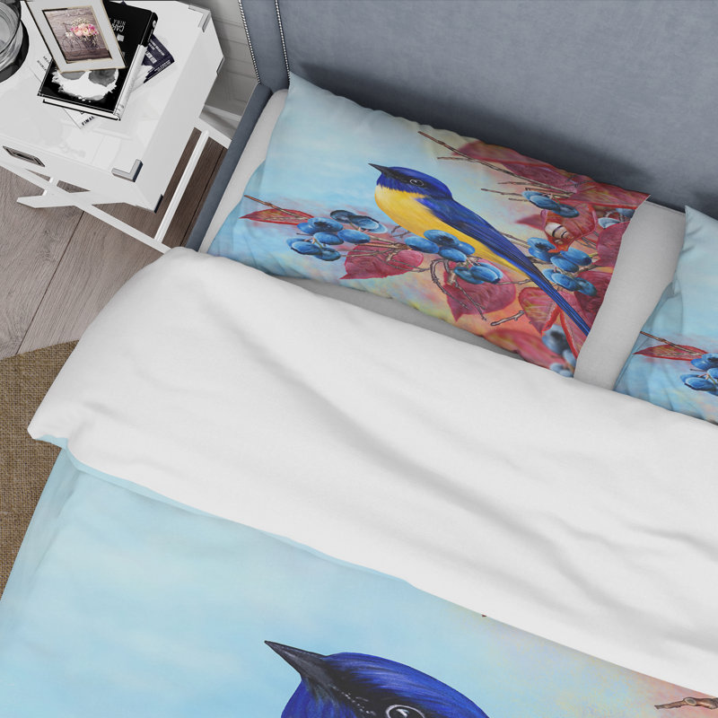Bouvreuil vif assis sur une branche I - Ensemble de housse de couette traditionnel - Microfibre de polyester