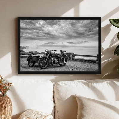 Art mural sur toile noir encadré pour le salon, la chambre à coucher, le bureau ou le vestibule - décoration murale décorative avec paysage de moto