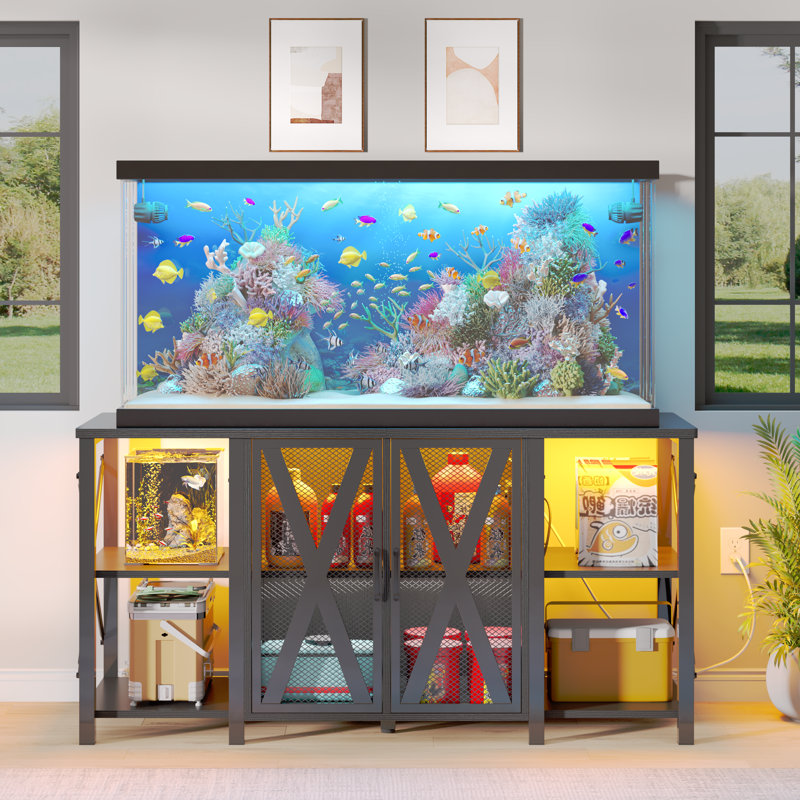 Eunita 75-120 Gallon Aquarium Stand With Charging Station, Black