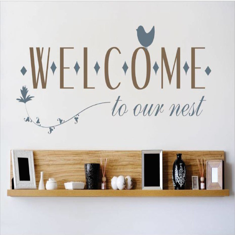 Décalcomanie murale welcome to the nest, H 8 po x l 20 po x P 0,16 po, Bleu / Brun