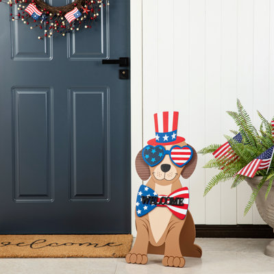 30" Americana Wooden Labrador Easel Sign – Patriotic Porch Décor