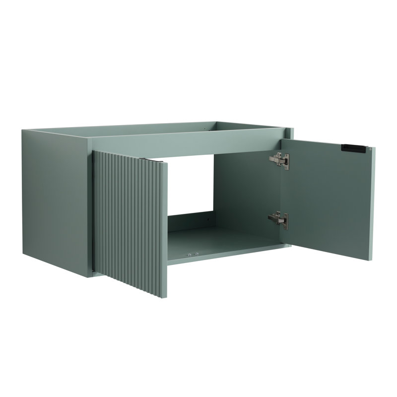 Meuble-lavabo vert 36 po seulement - sans comptoir ni lavabo, portes à fermeture douce, poignées dissimulées