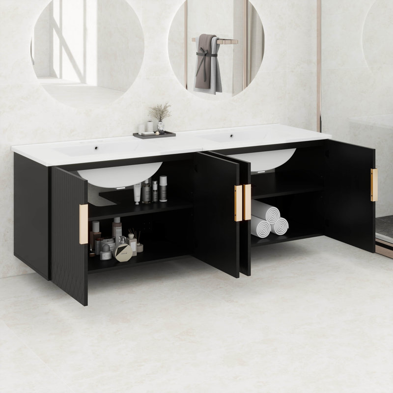 Ensemble de meuble-lavabo 60 "avec lavabo en céramique, meuble-lavabo de rangement 60 po, Noir