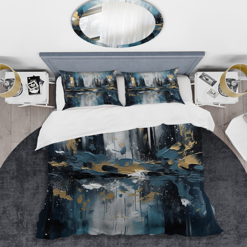 Ensemble de housse de couette en microfibre / polyester doré et bleu Urban Elegance III