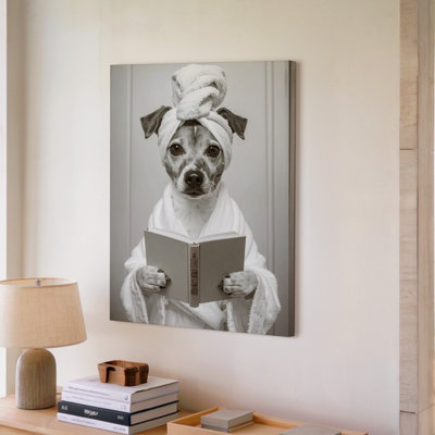A Small Dog Possibly A Terrier Mix Is Wrapped In A Fluffy White Towel With A Bath Towel Canvas Wall Art Premium Quality Ready To Hang