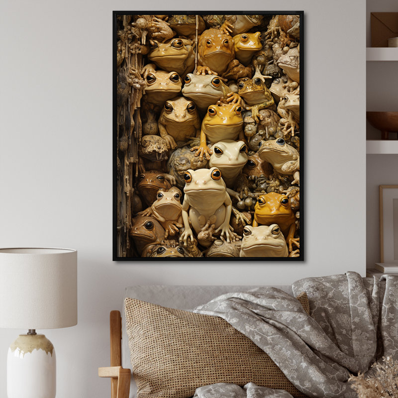 Minimalisme, grenouille pyramide I sur toile, Cadre flottant noir, H 32 po x l 24 po x P 1 po