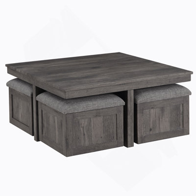Table basse 38 "en bois rustique avec tabourets de rangement
