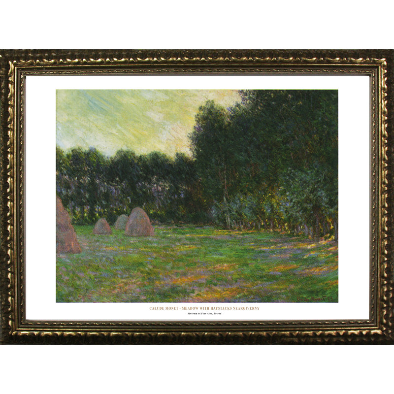 « pré avec haystacks near giverny » par claude monet, reproduction d’art encadrée Museum Masters