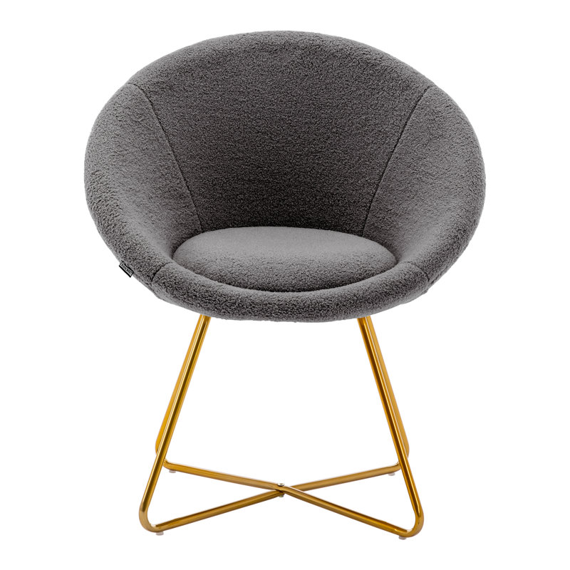 Mid-Century Modern Upholstered Round Back Contemporary Style Accent Chair, Gray Faux Fur