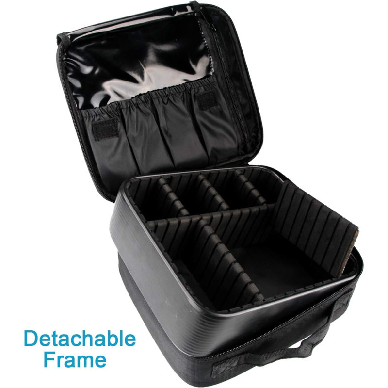 Trousse de voyage, trousse de maquillage, trousse de maquillage, trousse de rangement portable pour artiste avec cloisons réglables pour les pinceaux de maquillage, accessoires de toilette, accessoires numériques, noir