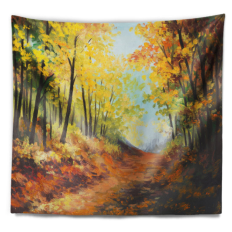 Tapisserie de sentier de forêt d'automne de paysage, H 32 po x l 39 po