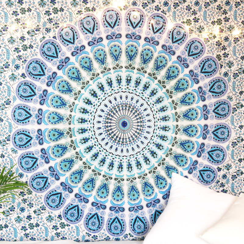 Tapisserie bohémienne en coton, Bleu, H 82 po x l 54 po