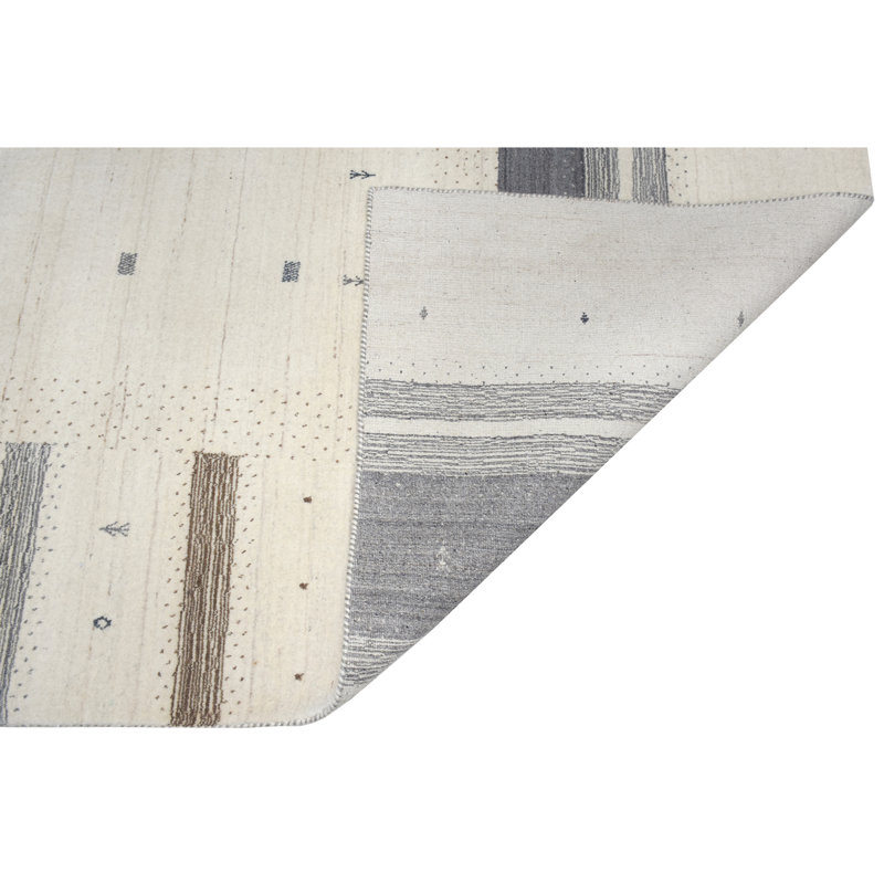 Hand Knotted Wool Striped Area Rug in Natural/Taupe/Gray, Rectangle 8' x 10'