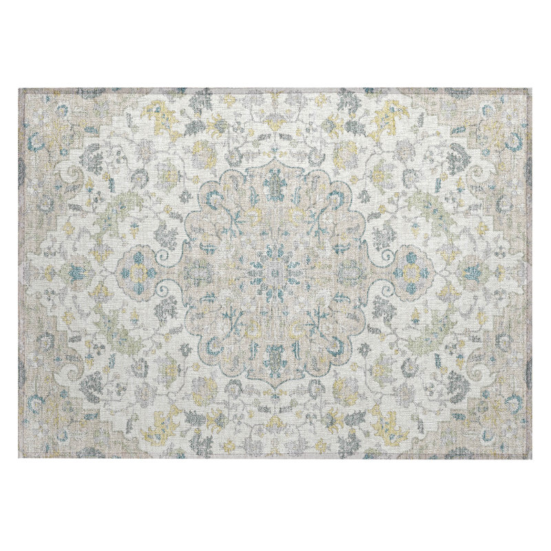 Machine Washable Indoor/Outdoor Chantille ACN2564 Global Rug, 1'8" x 2'6", Ivory
