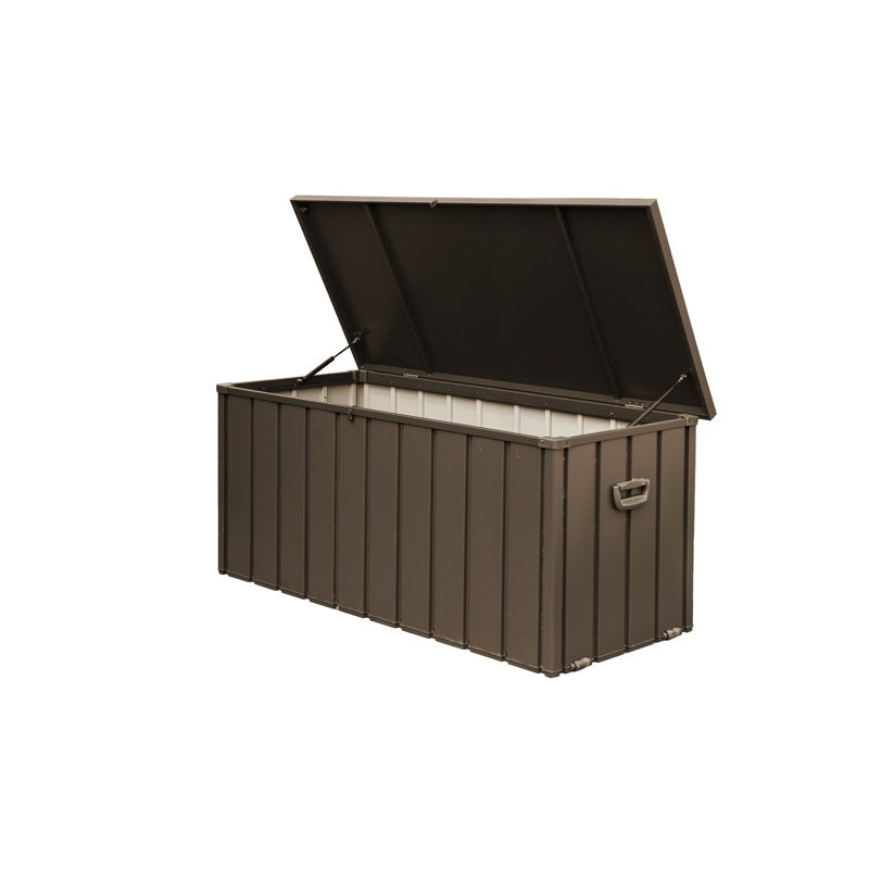Boîte de rangement pour terrasse 120 gallons, organisateur de terrasse en acier imperméable avec couvercle verrouillable, brun foncé