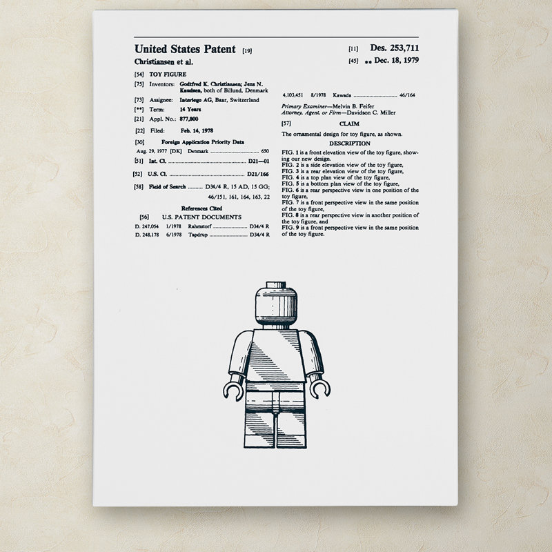«Lego Man Vernis» par Eyron, reproduction d'impression sur toile tendue en blanc, H 19 po x l 14 po x P 2 po