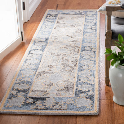 Tapis beige / bleu en laine touffeté à la main Herest