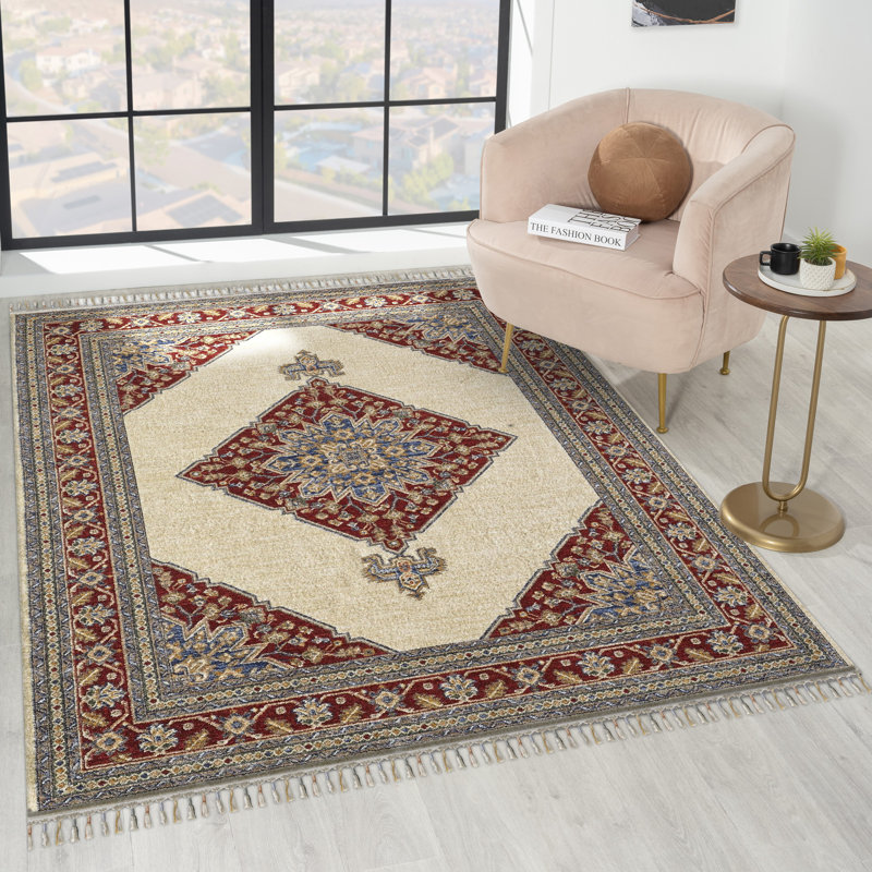Tapis oriental rouge / beige Dovidio, Rectangle de 8 pi x 10 pi