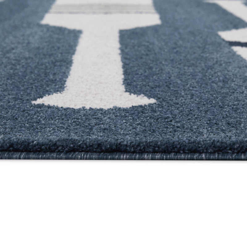 Tapis géométrique bleu tissé à la machine 7 pi 10 po x 10 pi Babara
