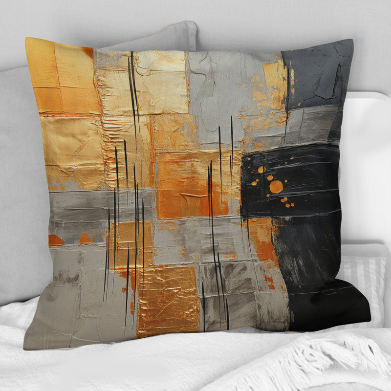 Coussin décoratif doré à motif géométrique doré I - Collages abstraits