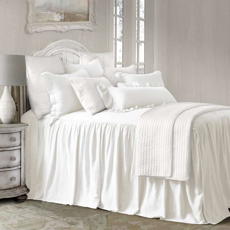 Light Blue Linen-Blend Full Bedspread Set