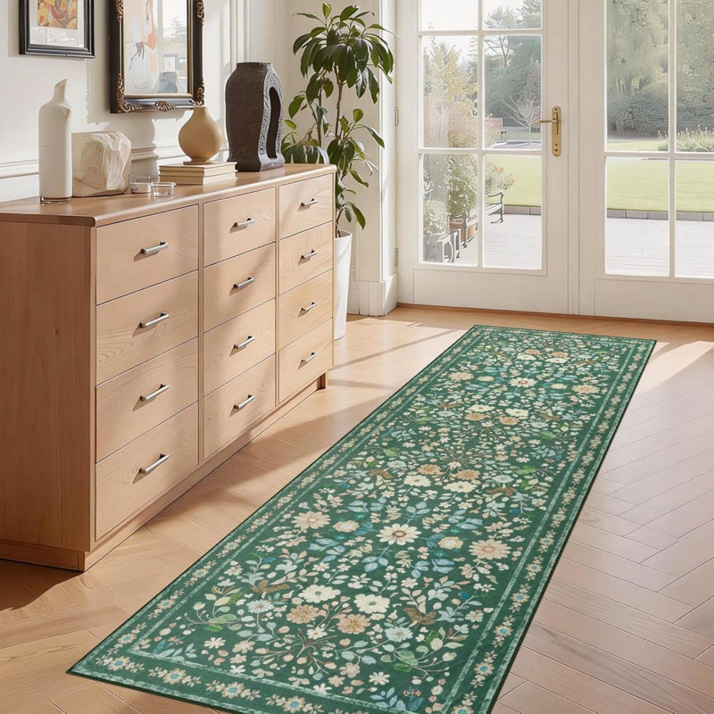 Floral Faux Fur 65cm X 180cm Area Rug