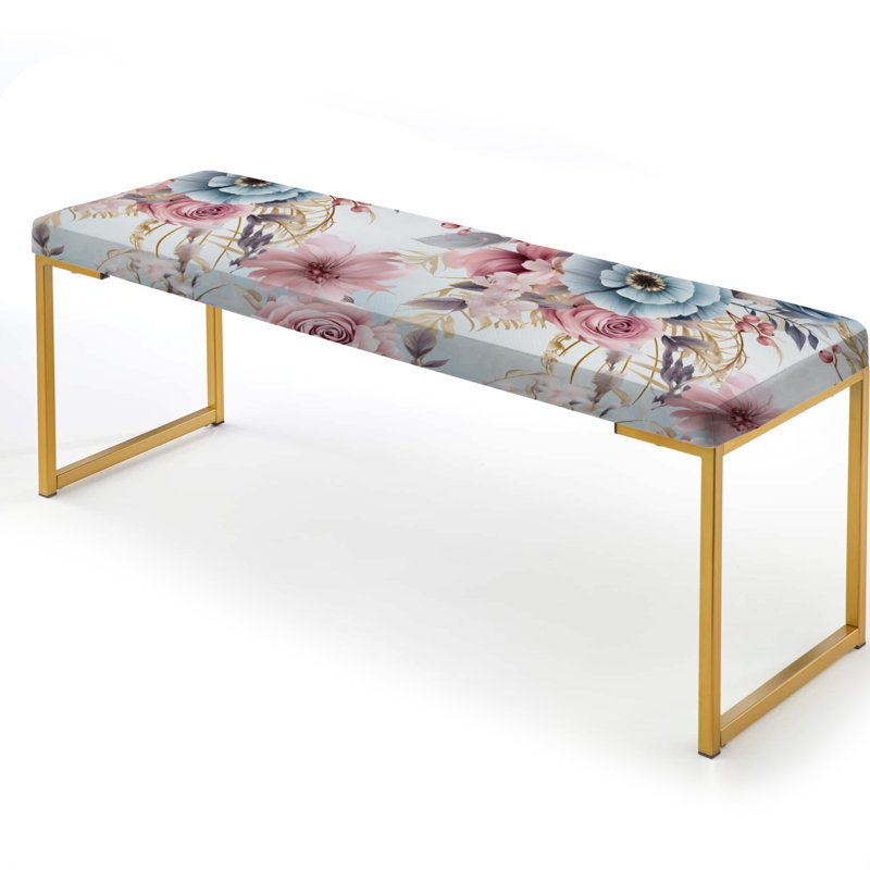 Pink And Blue Dreamcatchers Boho Pattern I - Floral Upholstered Gold Bench