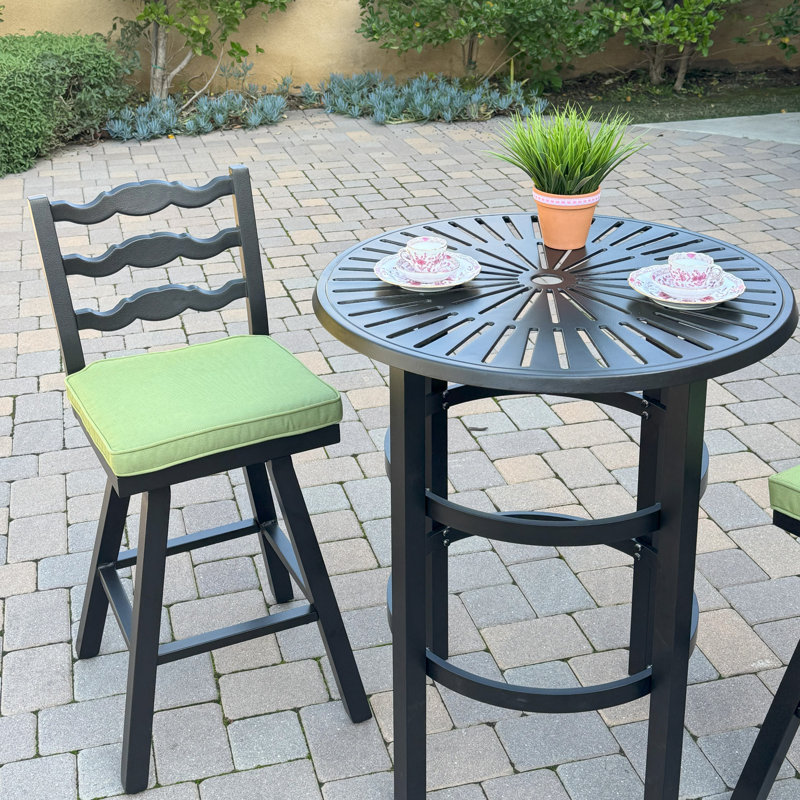 Aluminum 3-Piece Patio Bar Set with 30'' Round Counter Height Bar Table, Green