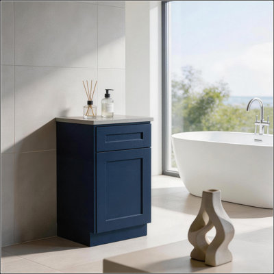 Armoire de base bleu marine Shaker avec porte et tiroir à fermeture en douceur, tablette réglable pour un rangement polyvalent dans la cuisine, la salle de bain et plus encore