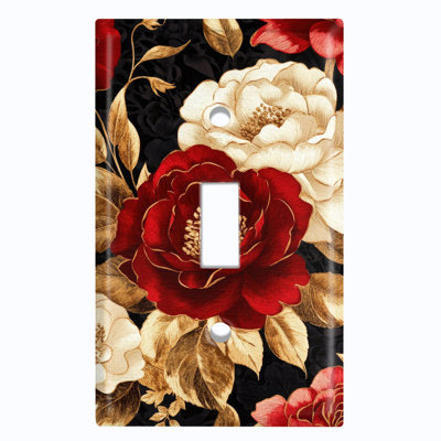 Metal Light Switch Plate Cover; US Standard Size 1 Gang Toggle - Vintage Flowers