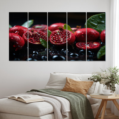 Vibrant Pomegranates II - fruits, reproduction sur toile - 5 panneaux égaux