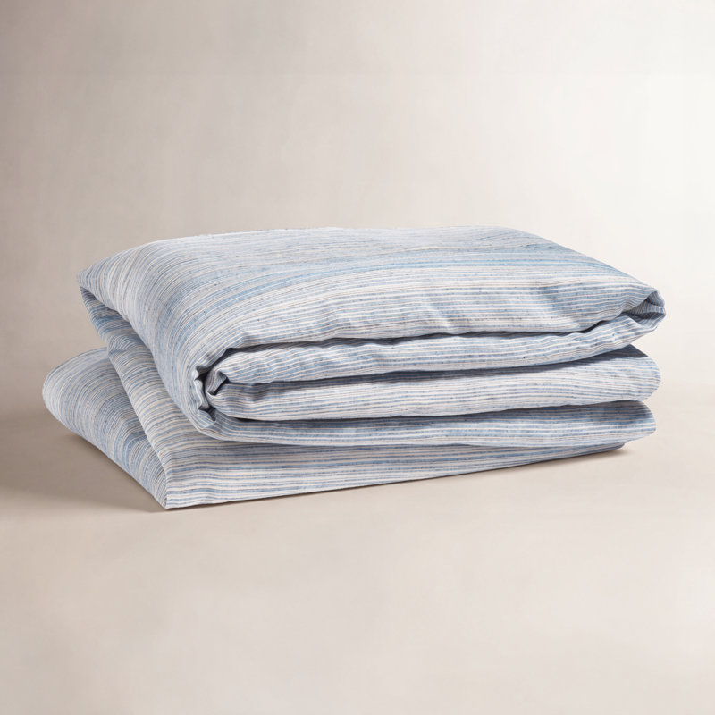 Sterling Stripe Linen Blue Duvet Cover, King Duvet Cover