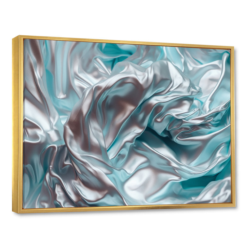 «Silver Blue Dancing Colors», impression sur toile de marbre abstrait, H 12 po x l 20 po x P 1 po, Cadre flottant doré