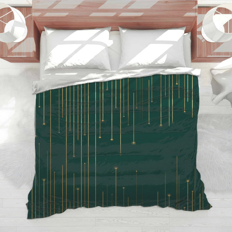 Lines Bedding Abstract Comforter Art Deco, Queen Comforter, Green Abstract Geometric
