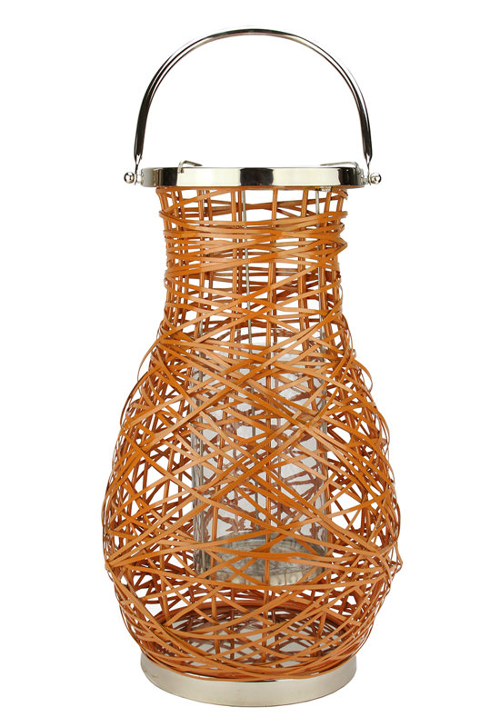 Lanterne-pilier moderne en fer tressé avec ouragan en verre, H 16,25 po x l 10 po x P 10 po, Gris