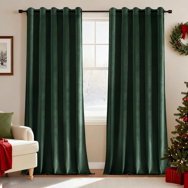 Velvet Room Darkening Curtain Panel Pair, Green, 168cm Width x 229cm Drop
