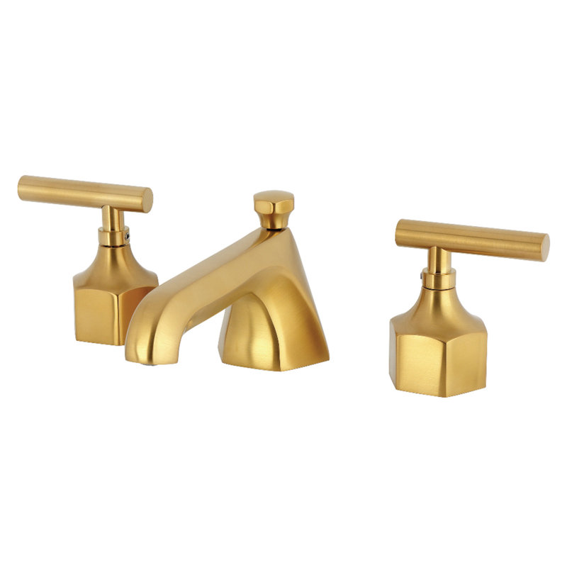 Kingston Brass Two-Handle 3-Hole Deck Mount Widespread Bathroom Faucet With Brass Pop-Up, Lever Handle, Brushed Gold