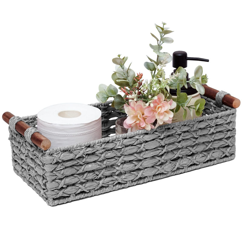 Small Storage Basket Wicker Baskets For Organizing With Handle Decorative Storage Bin For Countertop Toilet Paper Basket For Toilet Tank Top Small Baskets,(Light Grey1 Pcs)