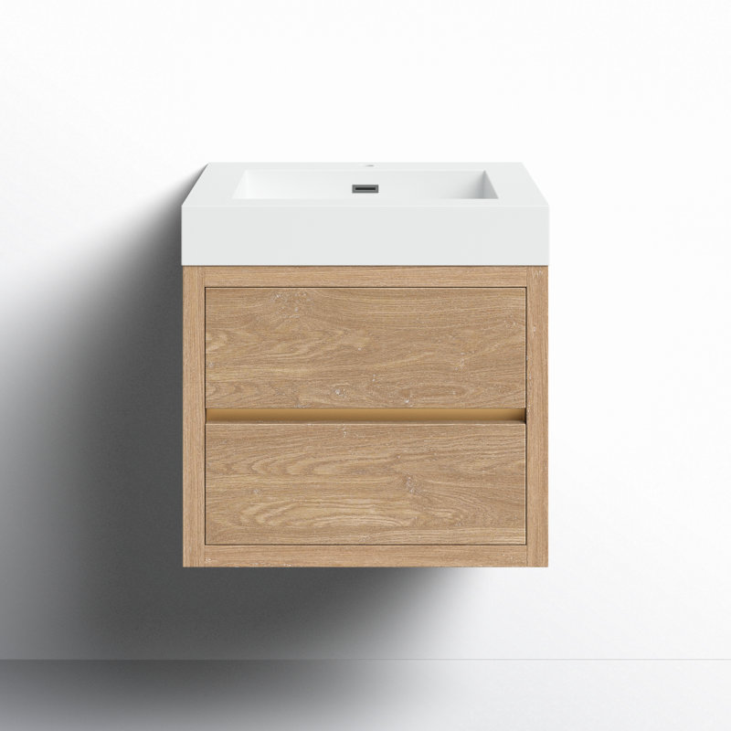 Ensemble de meuble-lavabo mural simple 24 po Beira, Blanc, Finition chêne nord-américain