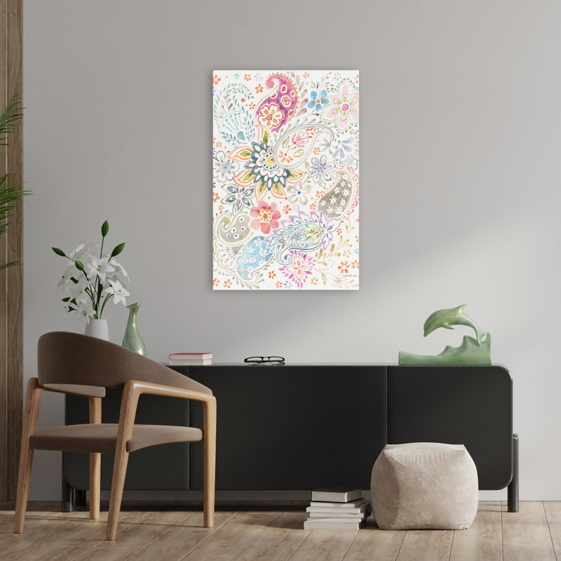April Paisley - art bohémien bleu à pois bohémiens, H 36 po x l 24 po