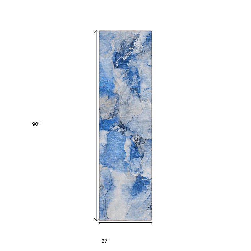 Tapis de couloir d'extérieur lavable abstrait 2 pi x 8 pi bleu marine
