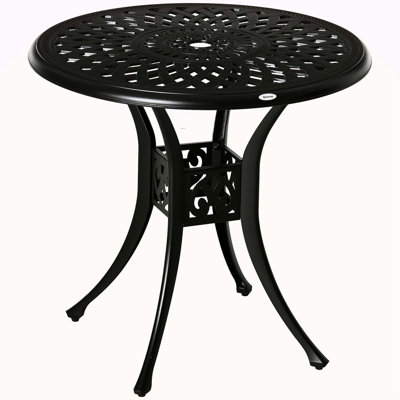 Outsunny 30" Round Patio Dining Table With Umbrella Hole, Antique Cast Aluminum Outdoor Bistro Table Only