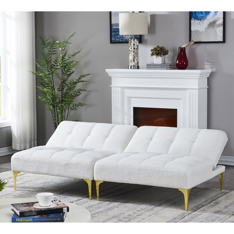 Lit futon convertible avec pattes en métal doré, moelleuses et agréables en tissu - pour les petits espaces, facile à assembler, expérience confortable dans des espaces polyvalents, trois réglages, un assemblage,