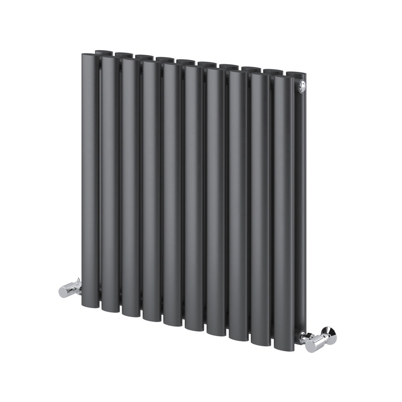  Horizontal Oval Panel Radiators, 600mm H x 590mm W, Grey