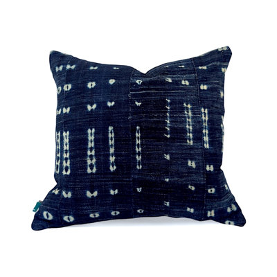 African Mudcloth Pillow- Blue & White