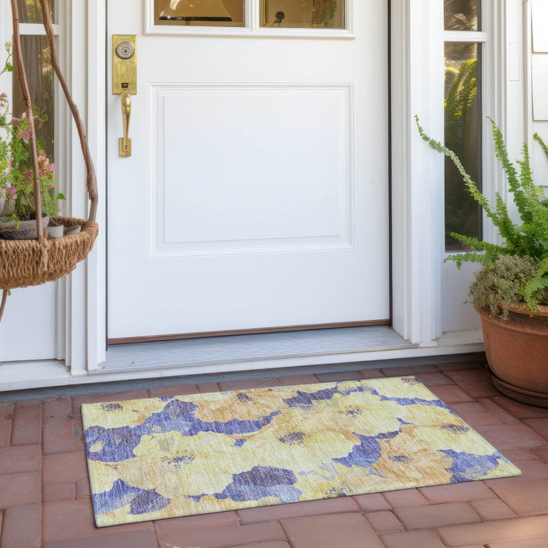 Machine Washable Indoor/Outdoor Claudian ACN1548 Wheat Rug, Rectangle 1'8" x 2'6"
