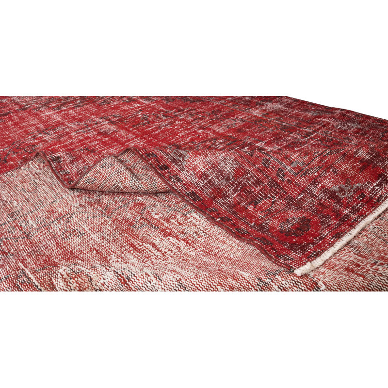 6x8.6 Ft Distressed Handmade Turkish Rug Over-Dyed in Burgundy Red for Modern Interiors